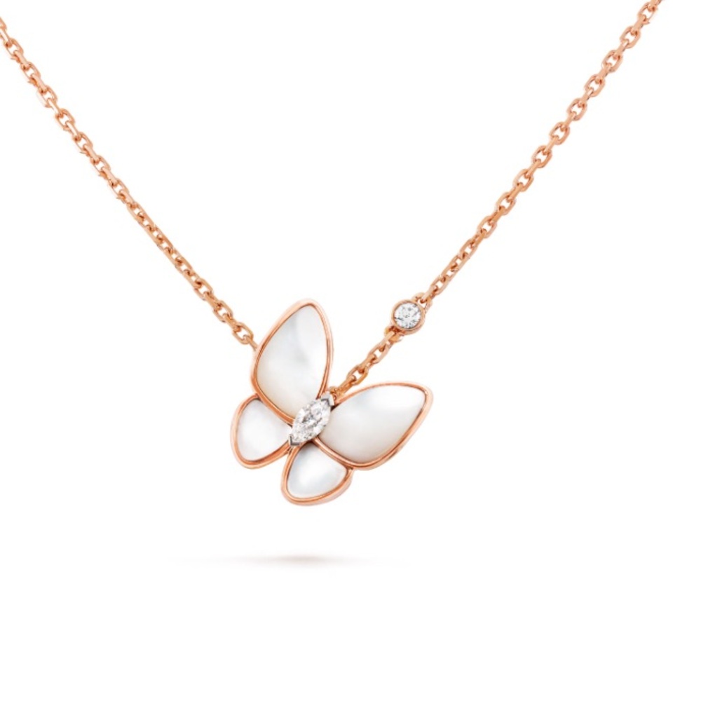 Van Cleef & Arpels Two Butterfly Mother Of Pearl Pendant in 18K Rose Gold